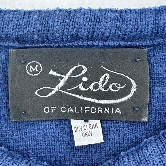 Vintage Lido of California Sweater‎ Mens Medium Blue Striped Wool Acrylic Blend - Picture 3 of 7